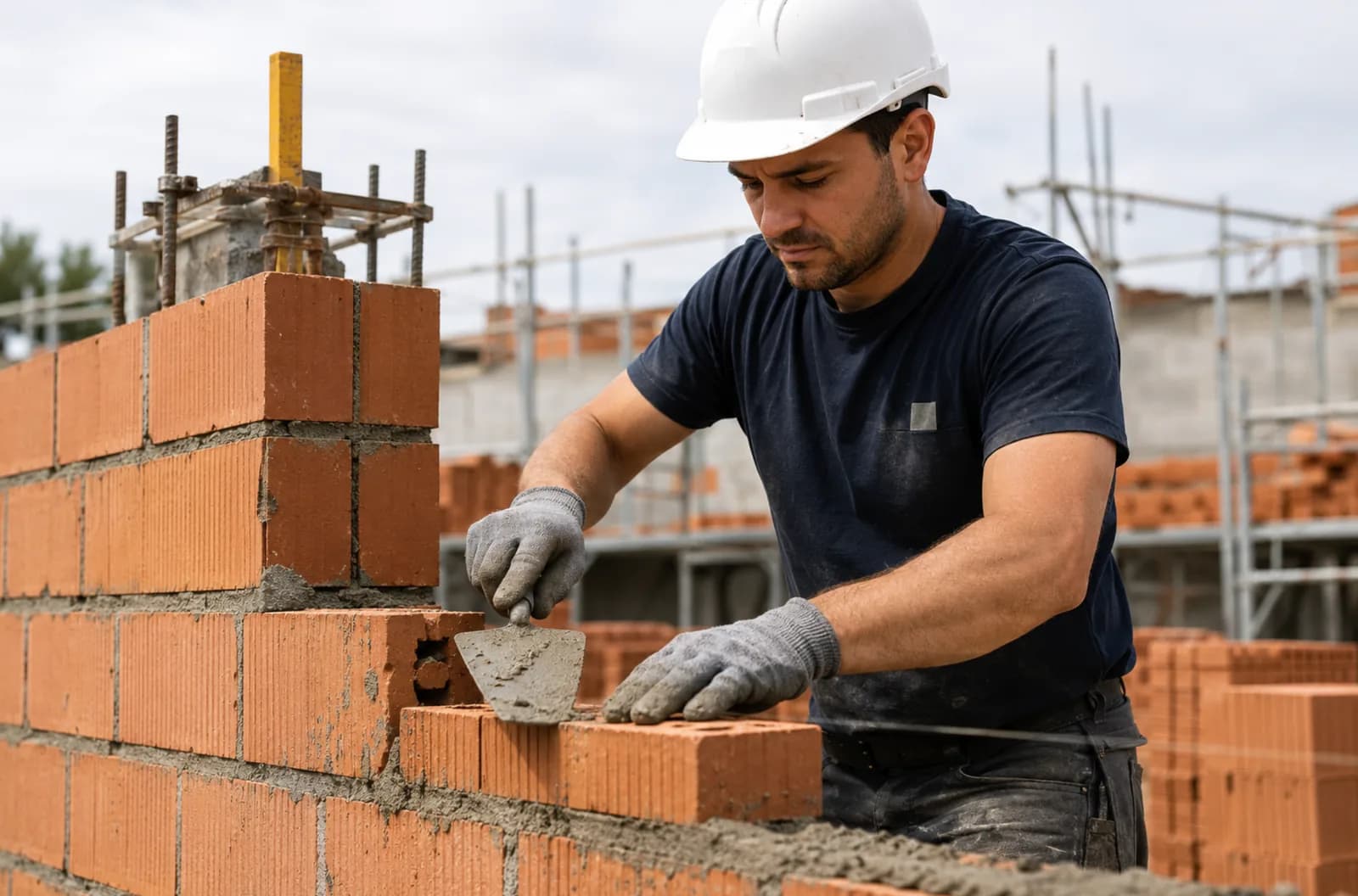 Artisan maçon au travail sur un chantier de construction
